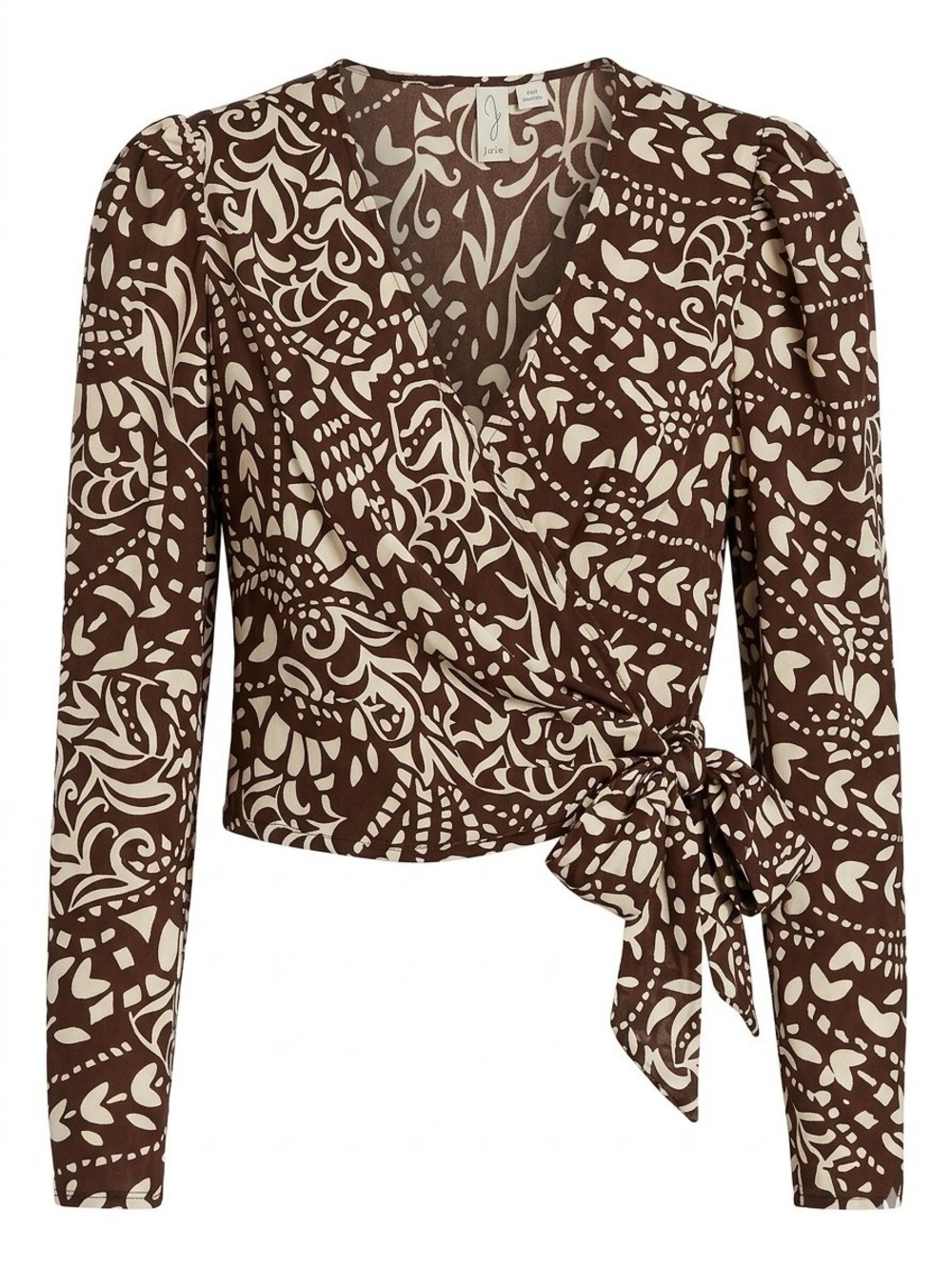Joie Chocolate Brown and Cream Patterned Wrapped Blouse. Bohemian style.